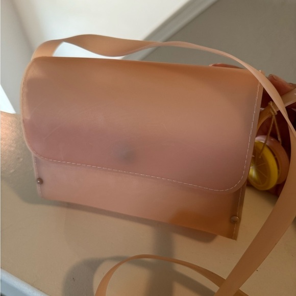 Zara Pink Peach Fruit Jelly Satchel Purse Handbag W/ Straps Wooden Sides - Picture 3 of 10